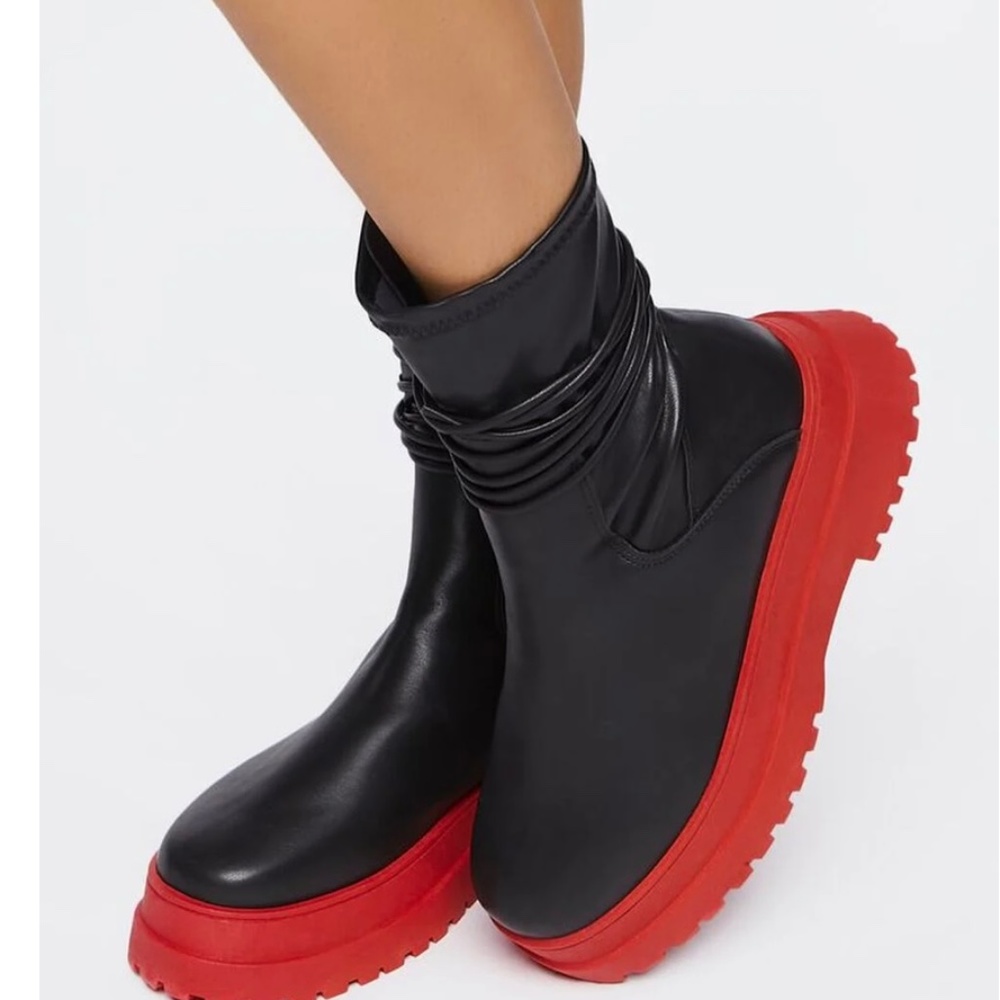 Black and Red Lug Sole Boots